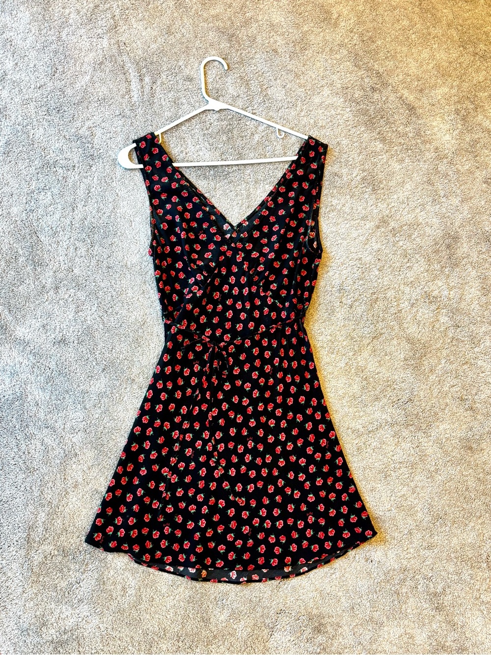 Realisation Par Black Floral Isabelli Slip Dress with Red Rose Print